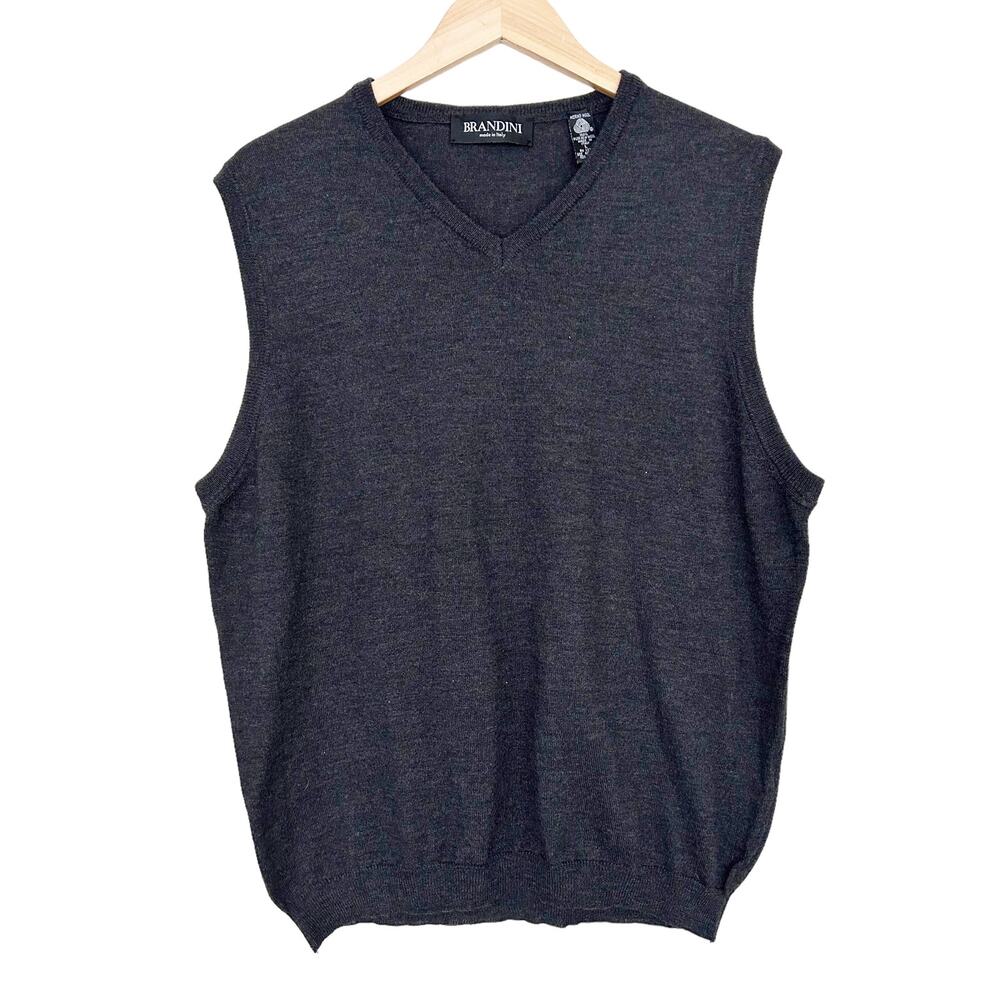 Brandini Gray Merino Wool Sweater Vest Made in Italy Sz L - Picture 4 of 4